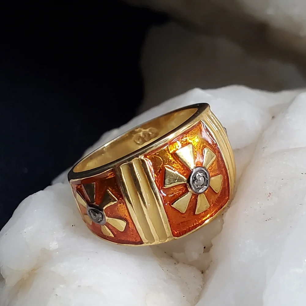 Solid Sterling Silver 925/18k Gold Ring Raw African Diamonds